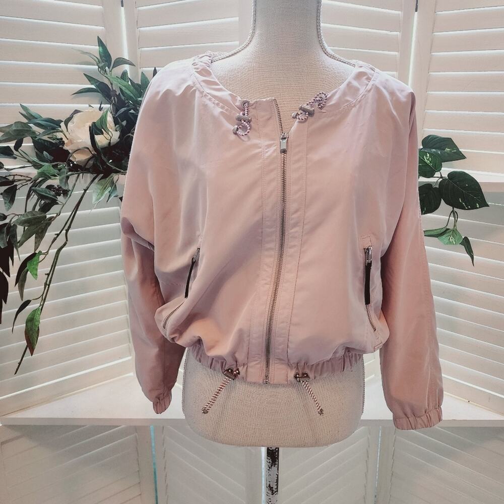 ATHLETA CREAM ZIP UP DRAW WAIST JACKET SIZE XS